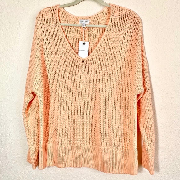 NWT Lucky Brand V-Neck Sweater in Orange Melon. L